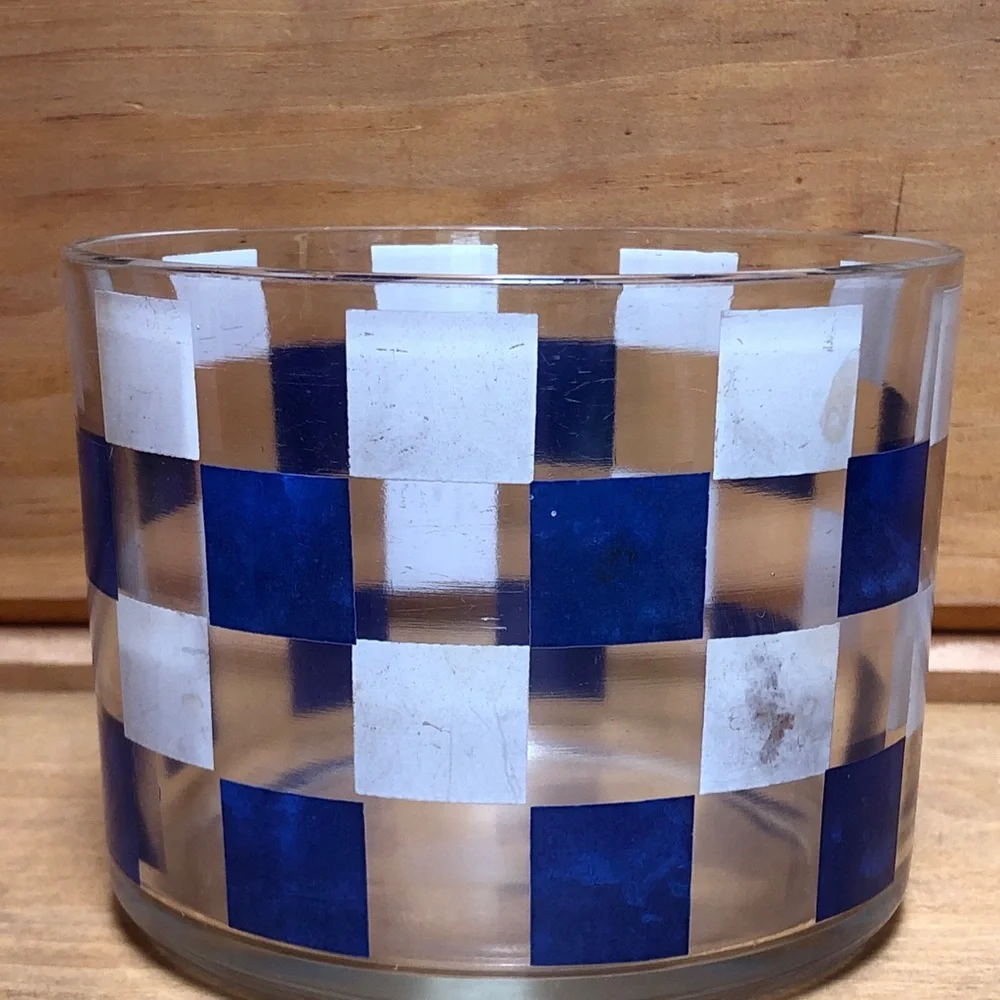 Vintage MCM Mid Century Glass Colorful Printed Ice Bucket Barware Serving Blue
